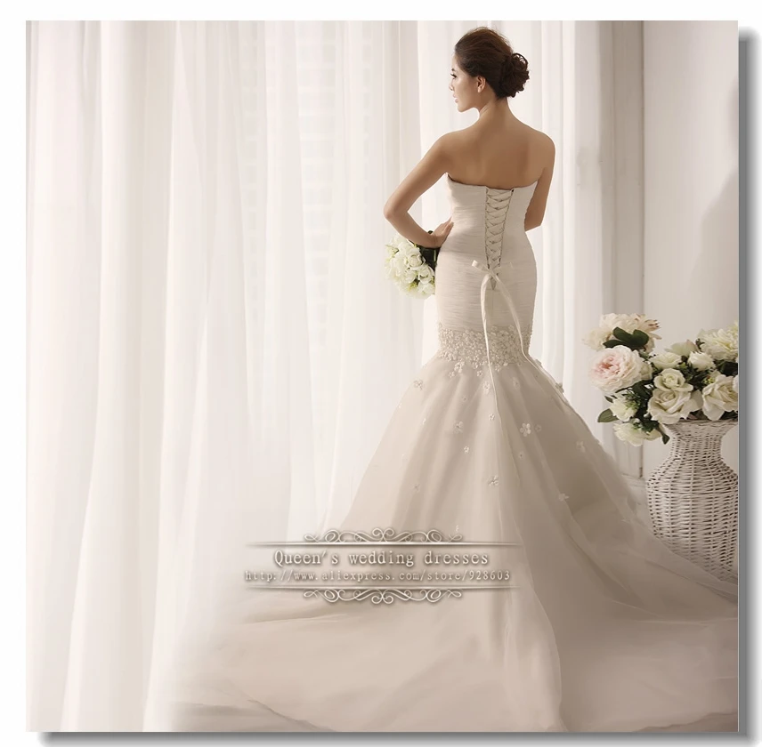 Красивое свадебное платье русалки со шнуровкой с цветком и рукавом до $200|wedding dress