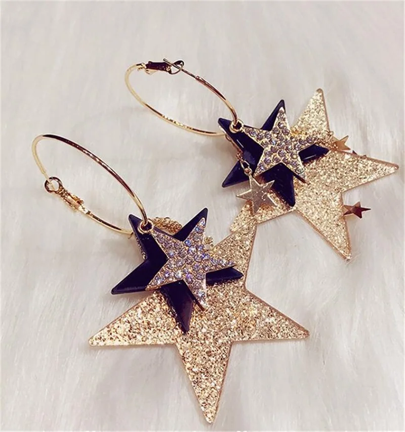 2019 корейская мода преувеличенные несколько блесток пятиконечные звезды Длинные