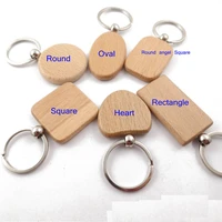 20pcs mixed shapes blank round rectangle wooden key chain diy promotion pendant wood keychain keyring tags promotional gifts