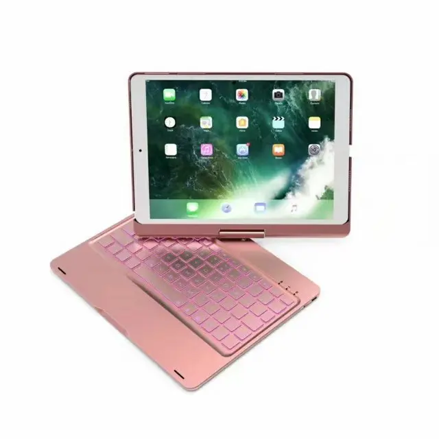 Witsp@ d-для нового IPAD 9,7 дюймов 360 Вращающийся чехол для клавиатуры, 7 цветов с подсветкой Folio Cover Беспроводная Bluetooth металлическая клавиатура - Цвет: Rose red