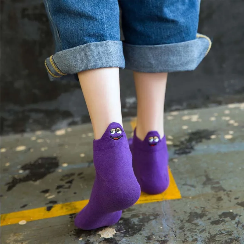 Милые женские Носки ярких цветов с вышивкой веселые летние хлопковые носки до