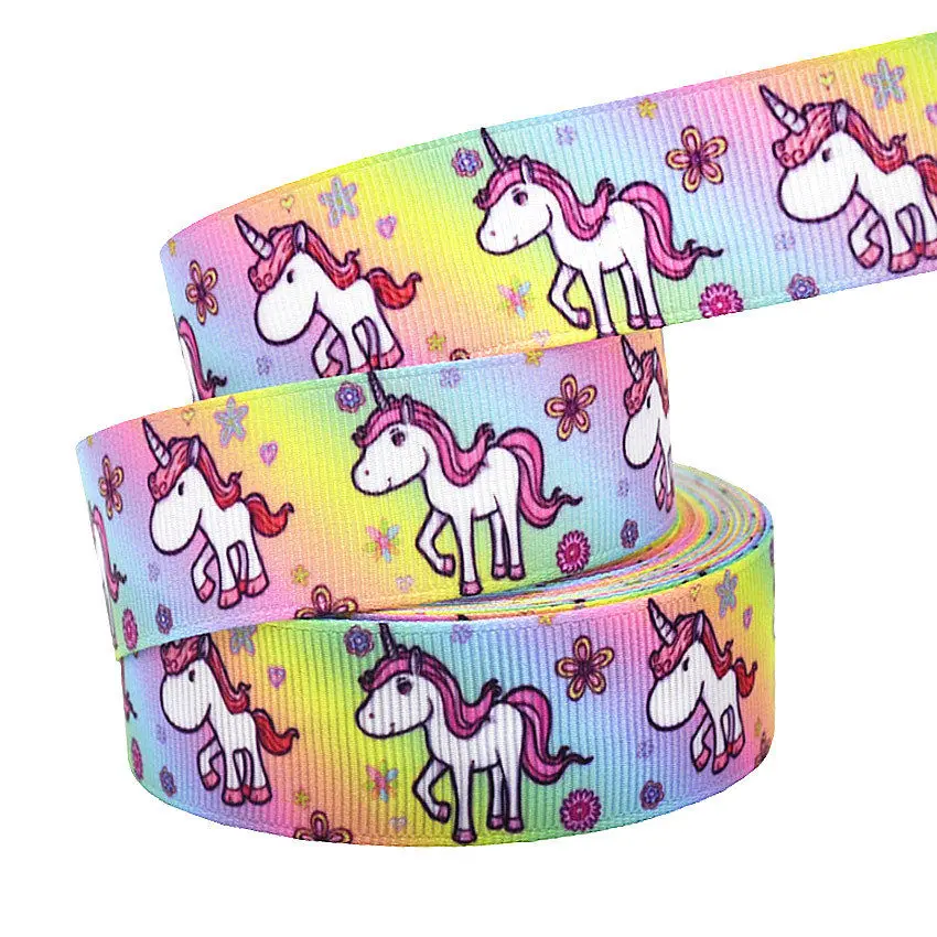 B3R255 10Yard 25mm Unicorn Grosgrain Ribbon Printed Rainbow Star Ribbon For DIY Hairbows Accessory Gift Wrapping Wedding Party Decor - Цвет: B3R255