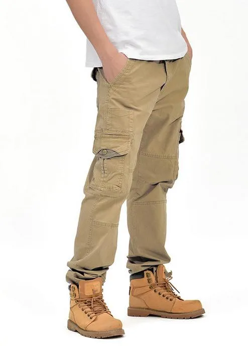 

Fashion #1966 Cotton Men Cargo Pants Autumn Winter Straight large size overall Man Long Pants Trousers 34 36 38 Bottoms