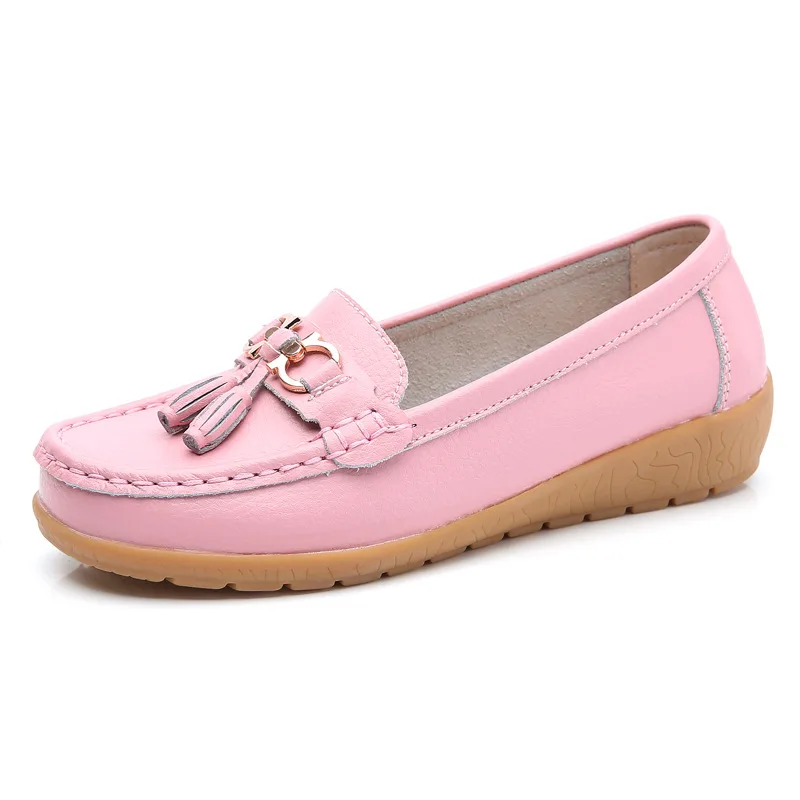 Pink XQKZDE/Демисезонные женские лоферы из натуральной кожи; мокасины на плоской подошве; женская повседневная обувь черного цвета; 5272AF49 - Цвет: Pink