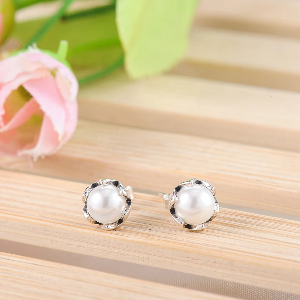 Suplush винтажный белый жемчуг шар серебряные серьги/кольца набор для женщин 925