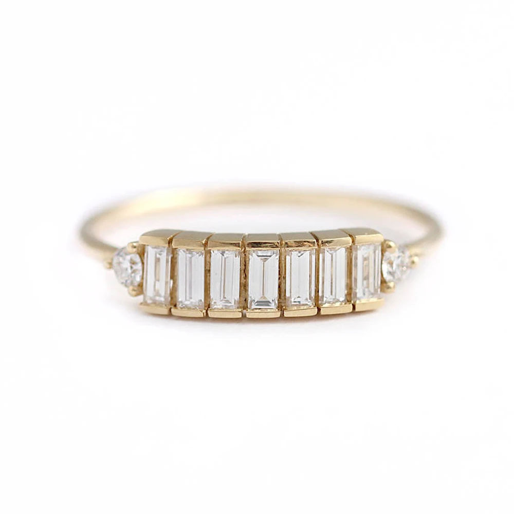14K желтое золото 7 шт изумруд Moissanite обручальное кольцо всего 0.9ctw лаборатория