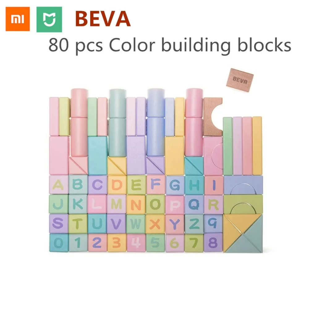 Оригинальный xiaomi mijia BEVA 80 капсул красочные строительные блоки деревянные