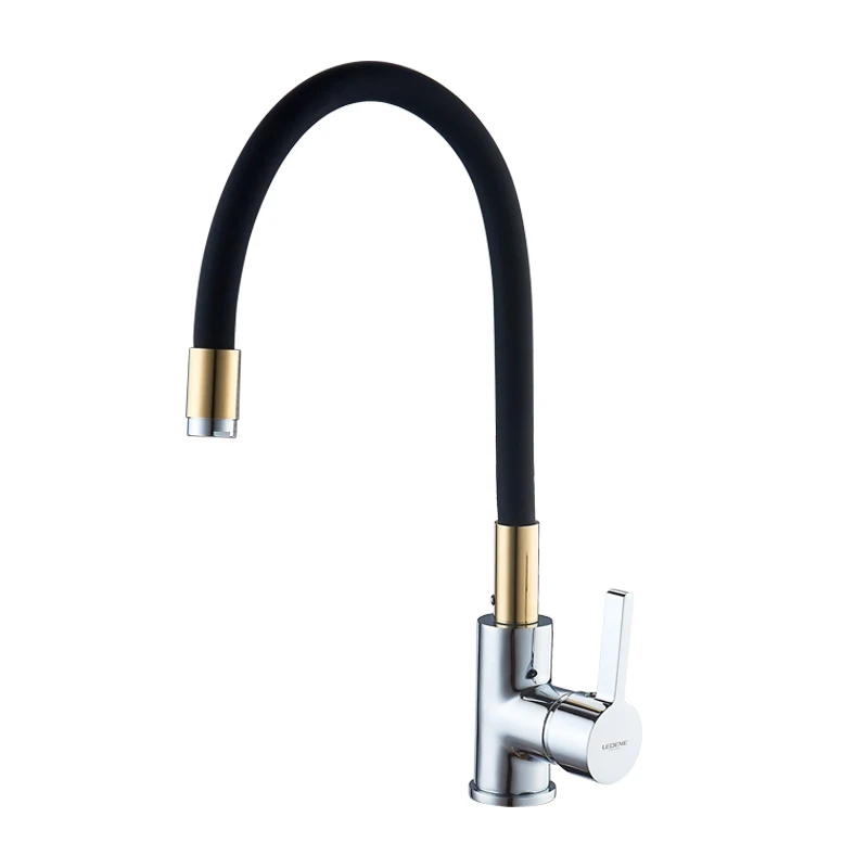 L4898-10 LEDEME Смеситель для кухни с силиконовым изливом латунь L4898 - Цвет: L4898-10
