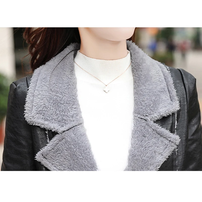Женская длинная куртка из ПУ кожи теплая овчины и ягненка Осень зима|leather jacket