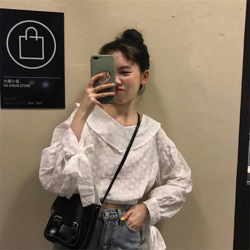 Белые свободные женские повседневные рубашки с круглым отложным воротником Alien