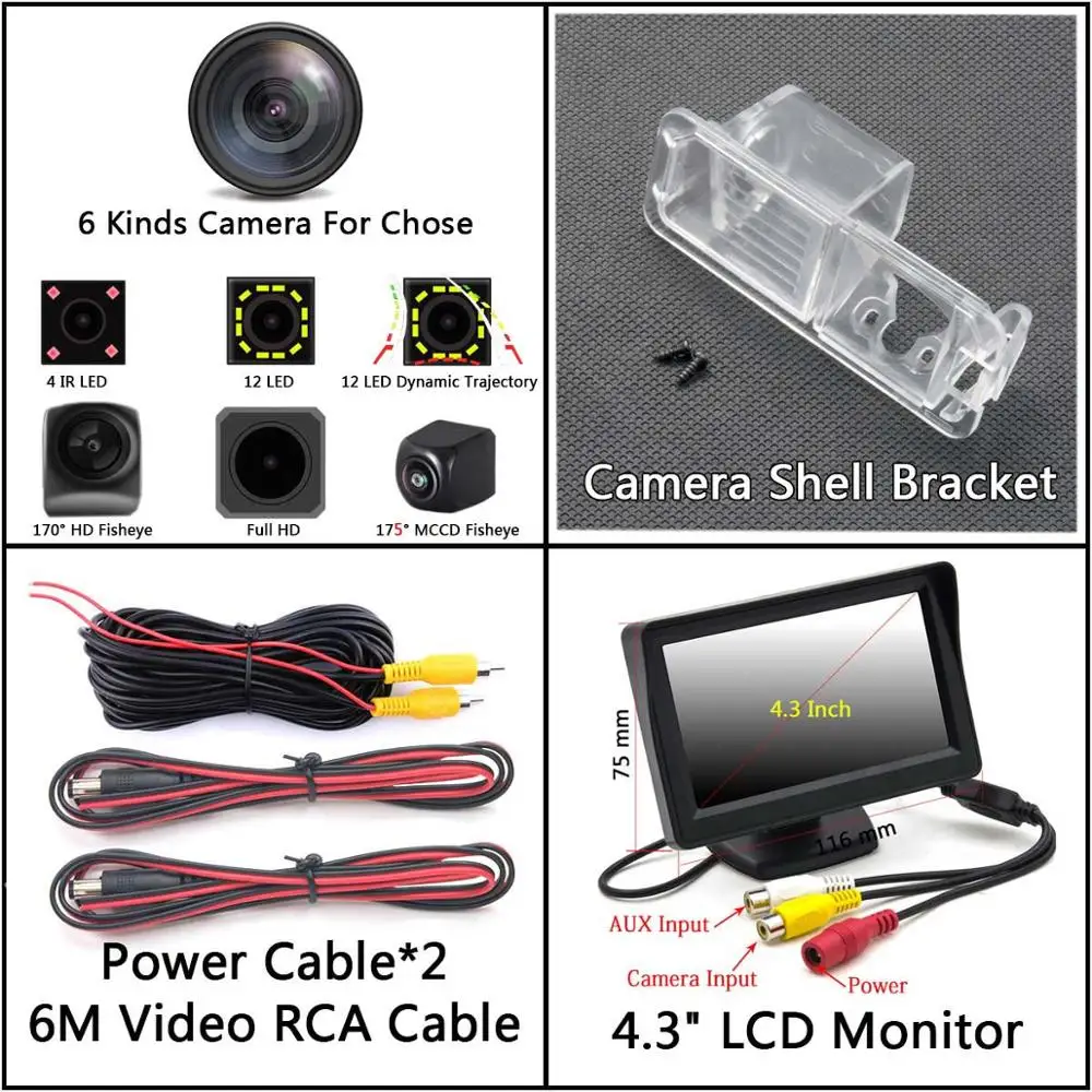 Camera 4.3 inch LCD 175 градусов MCCD рыбий глаз 12LED HD камера заднего вида для Volkswagen VW Golf 6 VI Polo V(6R) хэтчбек Magotan автомобильный парковочный монитор - Название цвета: Camera 4.3 inch LCD