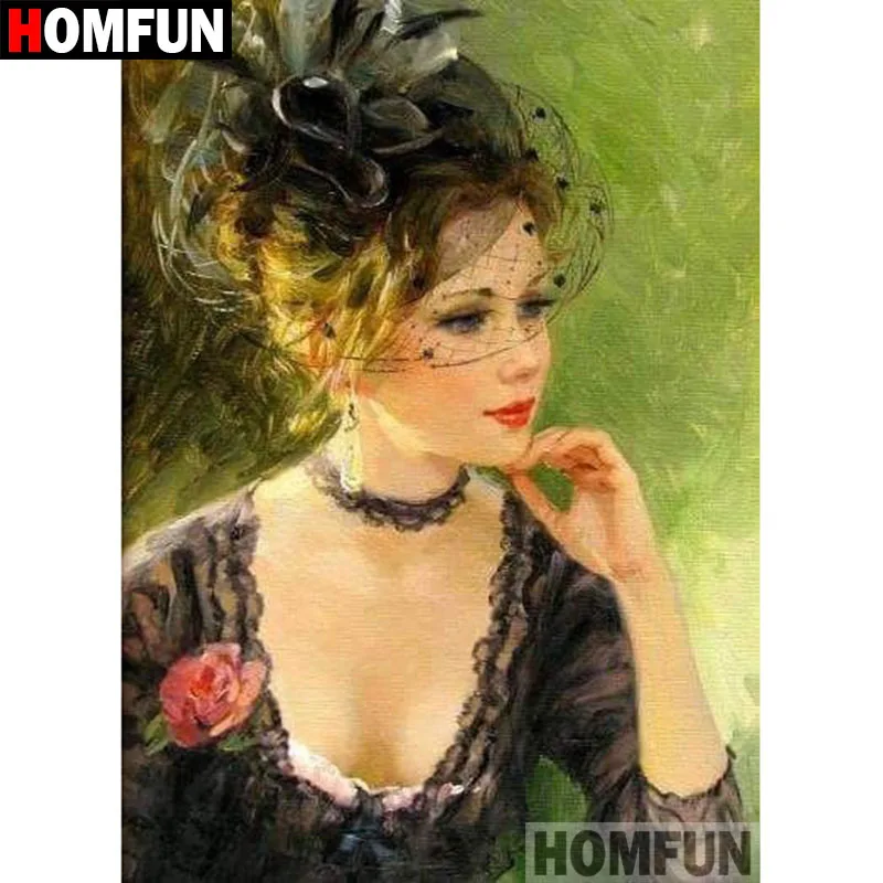 Алмазная 5D Вышивка HOMFUN A08769 полноразмерная/круглая картина женщина цветок