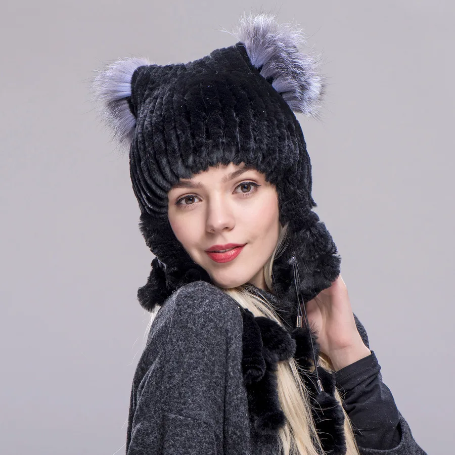 Женские теплые меховые шапки 2020 FXFURS с ушками защитой из натурального меха