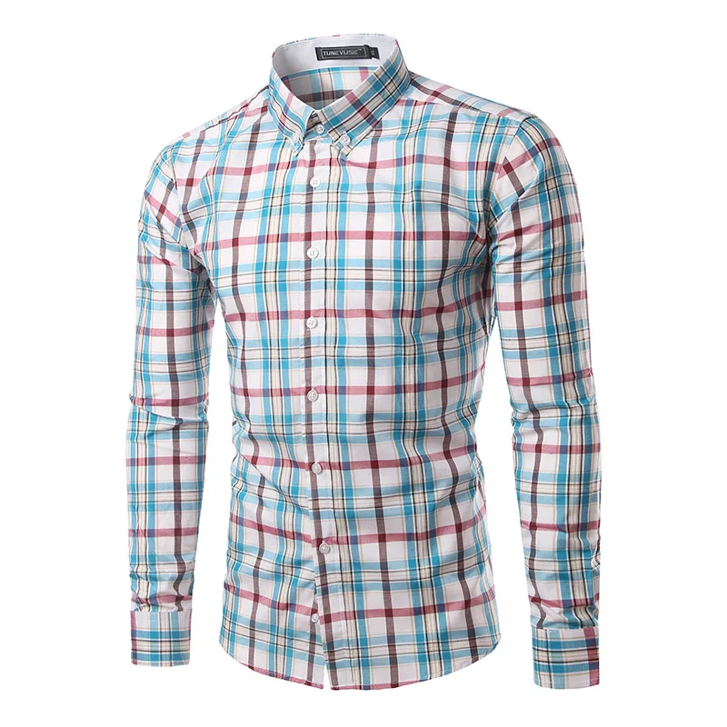 

2017 New Winter autumn plaid shirt men Casual slim turn-down collar long sleeve