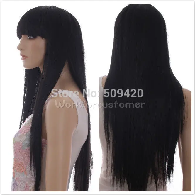 W5Q&gt&gt Новый стиль черный Мода Длинные Прямые женщин Девушка Полный Волосы Парики