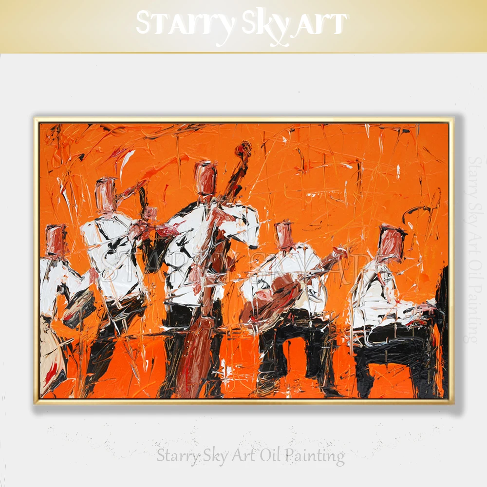 New Painting Abstract Wall Art Orchestra Figures Oil on Canvas and Musical Instrument | Дом и сад