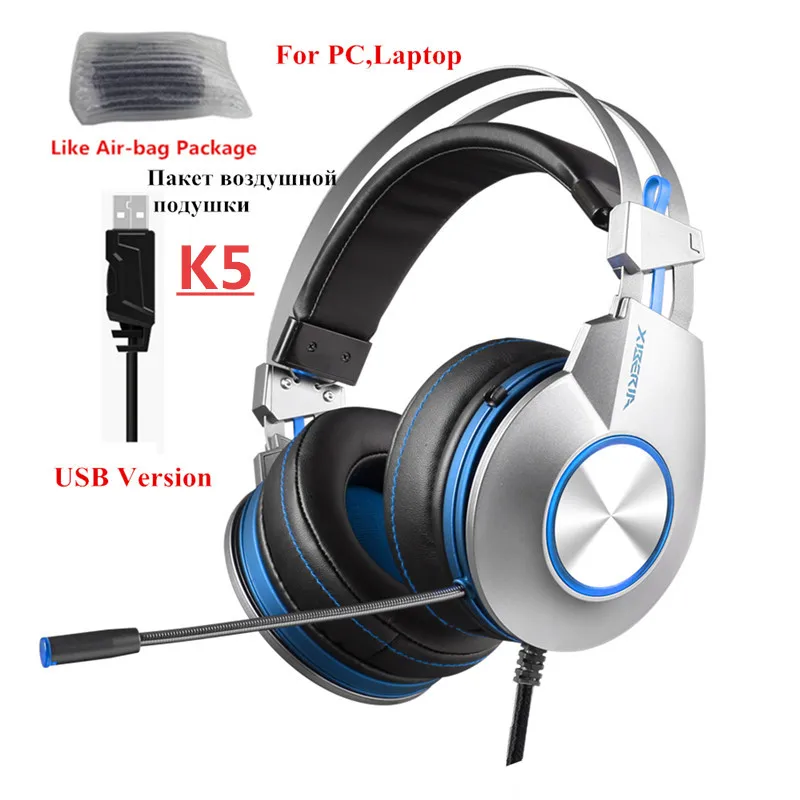 XIBERIA K5 игровая гарнитура, геймерские компьютерные стерео USB наушники с объемным звуком, Гибкий микрофон, микрофон, fone de ouvido - Цвет: Blue Air-bag Box