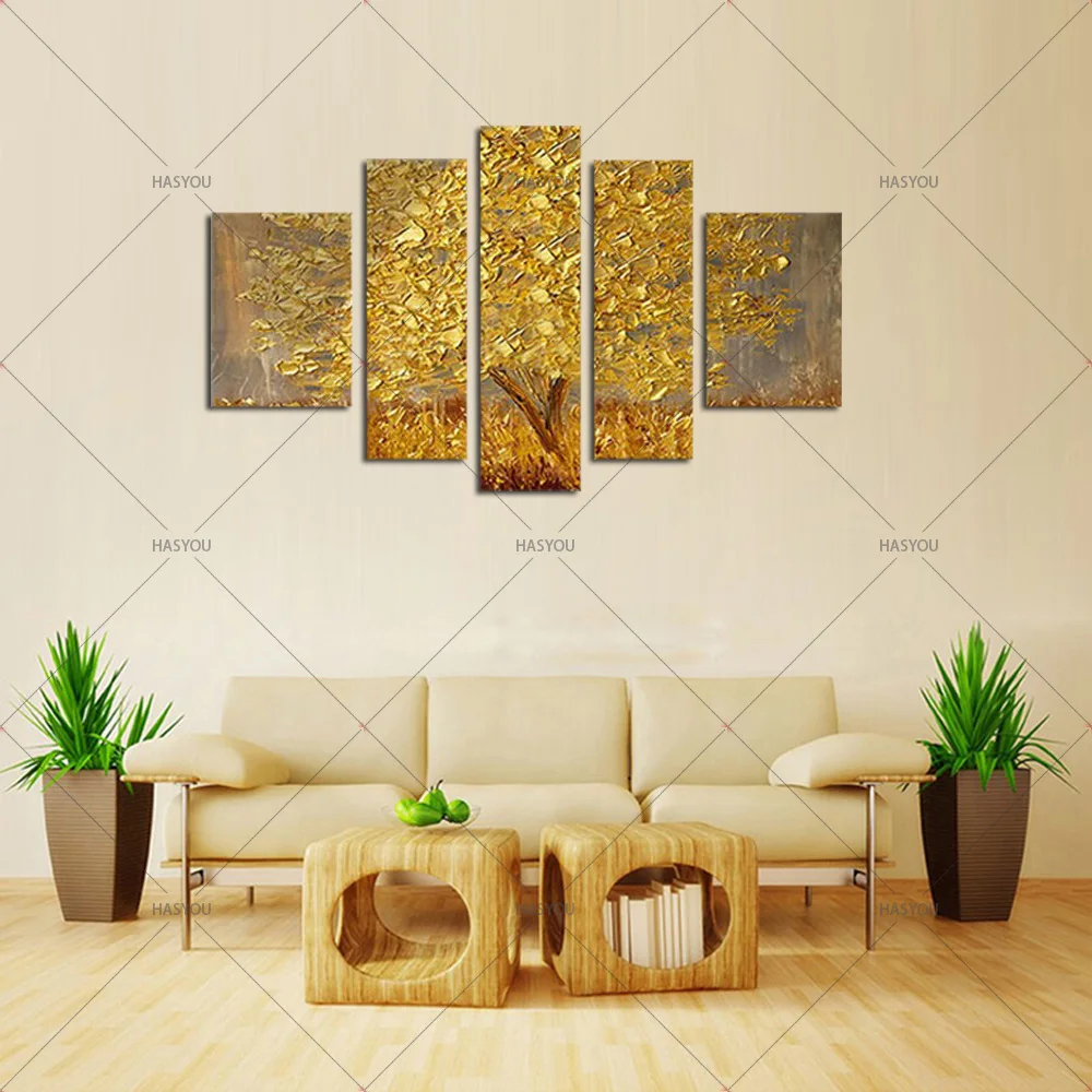 

Golden Abstract Fortune Lucky Trees Handmade Landscape Oil Paintings On Canvas Wall Art Pictures For Living Room Home Decor