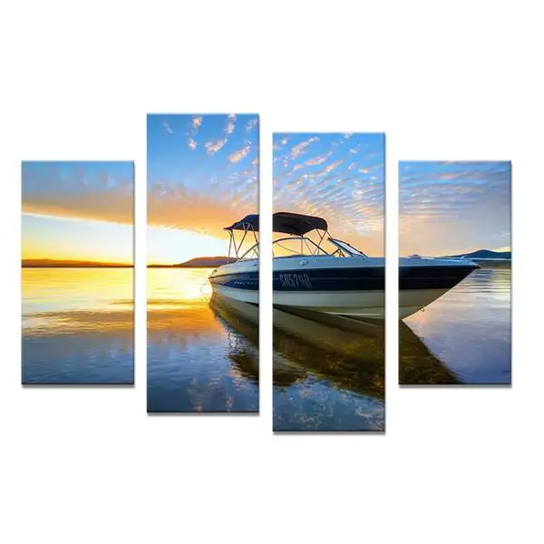 4 шт. Лодка на пляже краски искусства Настенная живопись Печать холсте для