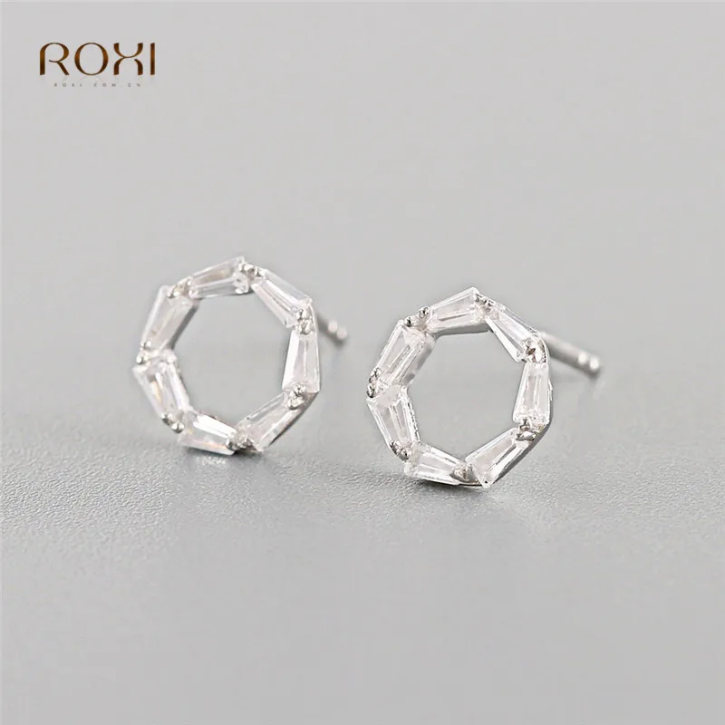 ROXI 925 пробы Серебряные серьги шестиугольник хрустальные серьги стержня для Для женщин подарок для девочек Свадебная вечеринка Jewelry геометрические серьги