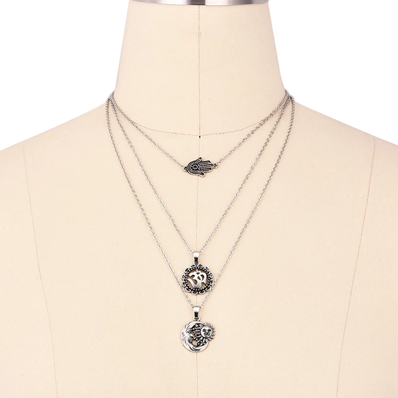 3 шт./компл. Boho Палм солнце и луна Ом цветок многослойное ожерелье с подвеской для