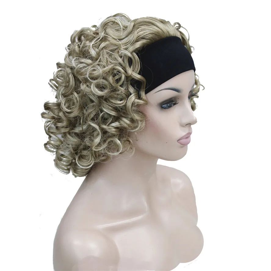 StrongBeauty женские кудрявые волосы средней длины 3/4 парики Черный/Блонд женский парик с головной повязкой - Цвет: Блондинка
