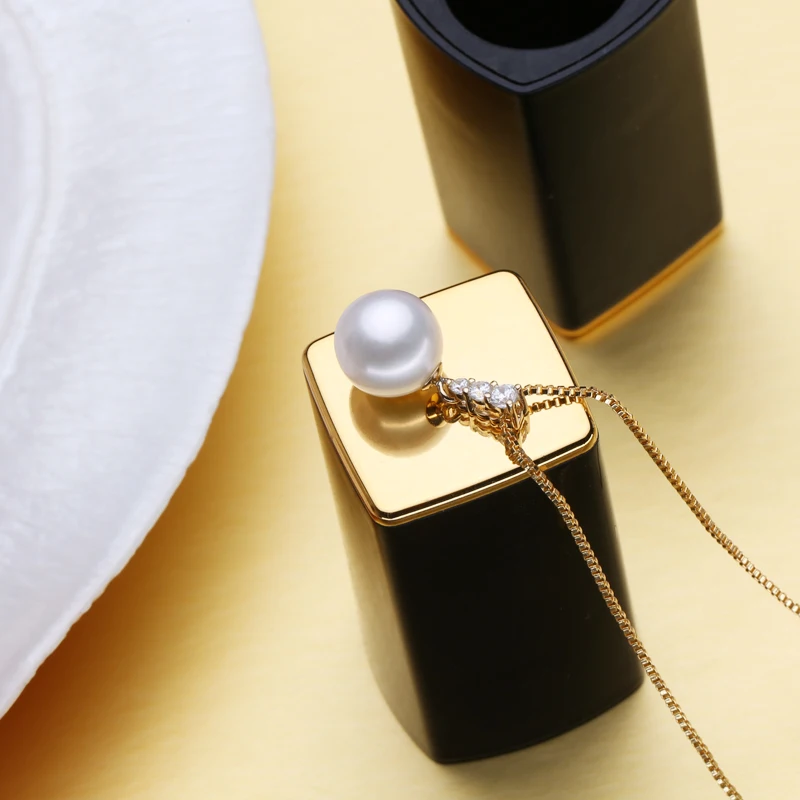 FENASY 18K Gold Pendant 8-9mm Round Freshwater Pearl Jewelry Necklaces &amp Pendants Bohemian Send S925 Silver | Украшения и
