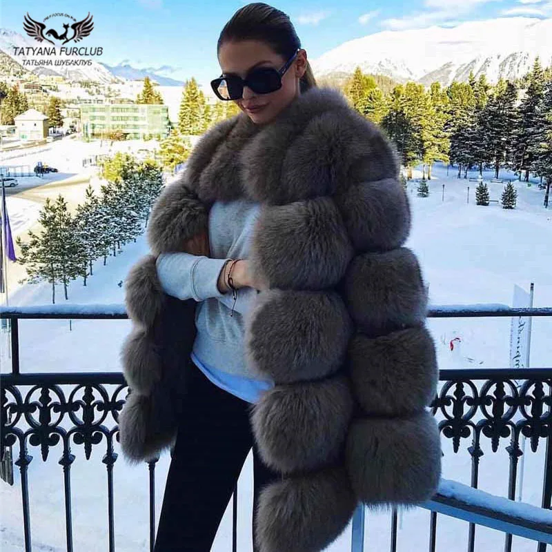 Tatyana Furclub натуральное меховое пальто оранжевое меховое пальто Роскошная зимняя куртка из натурального Лисьего меха модное пальто зимнее меховое пальто для девочек для женщин - Цвет: Khaki