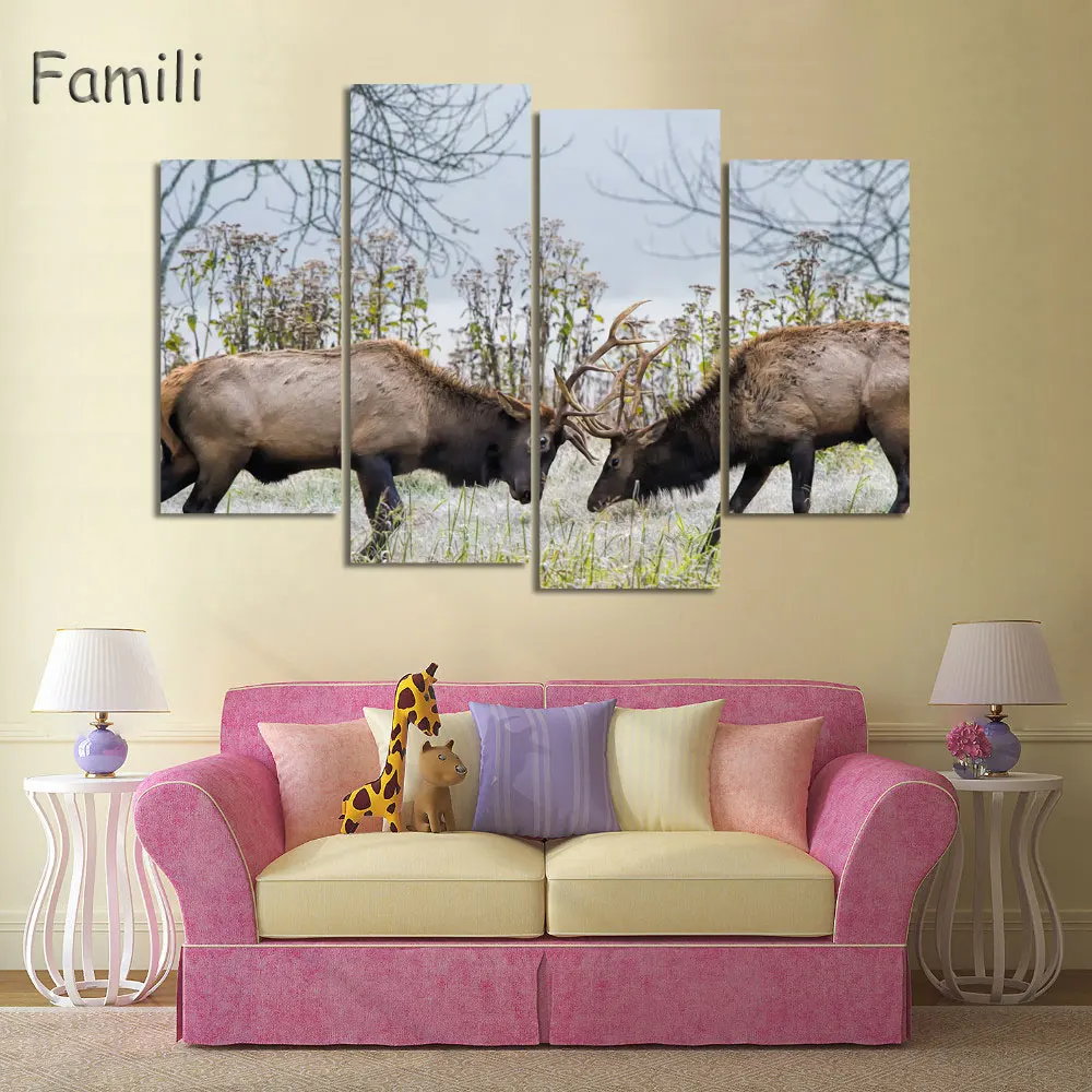 Модульные картины с изображением оленя 4 шт. Картина на холсте принтом Настенная