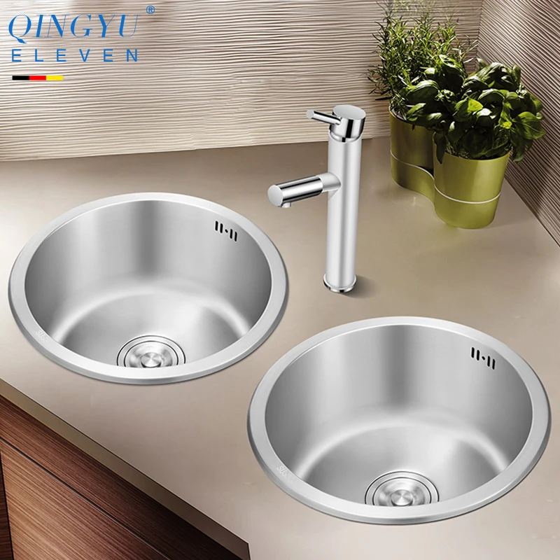 Круглая раковина из нержавеющей стали 304 ручная кухонная с трубкой для слива |