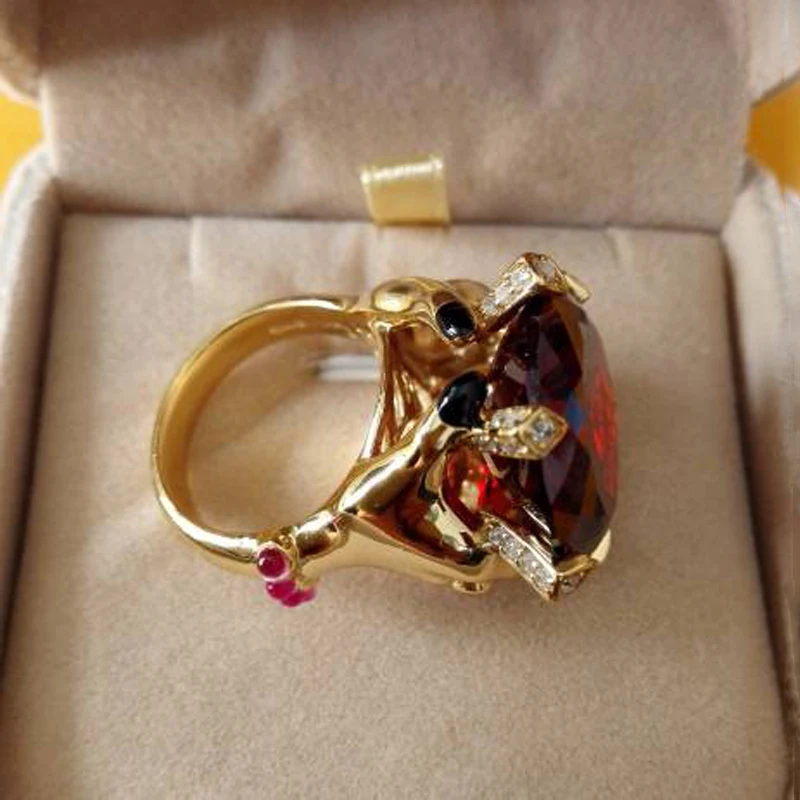 Qi Xuan_Fashion Jewelry_Big темно-красный камень роскошный гнев Rings_S925 Стерлинговое Серебро твердые руки палец rings_завод прямые продажи