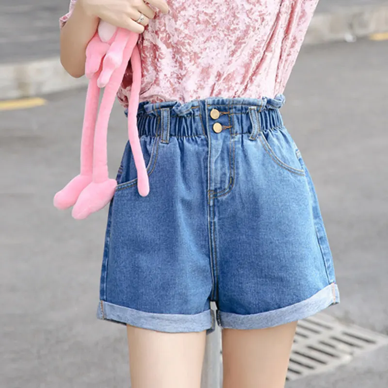 Летние женские свободные джинсовые шорты с талией 2017 темно серые плотные модные