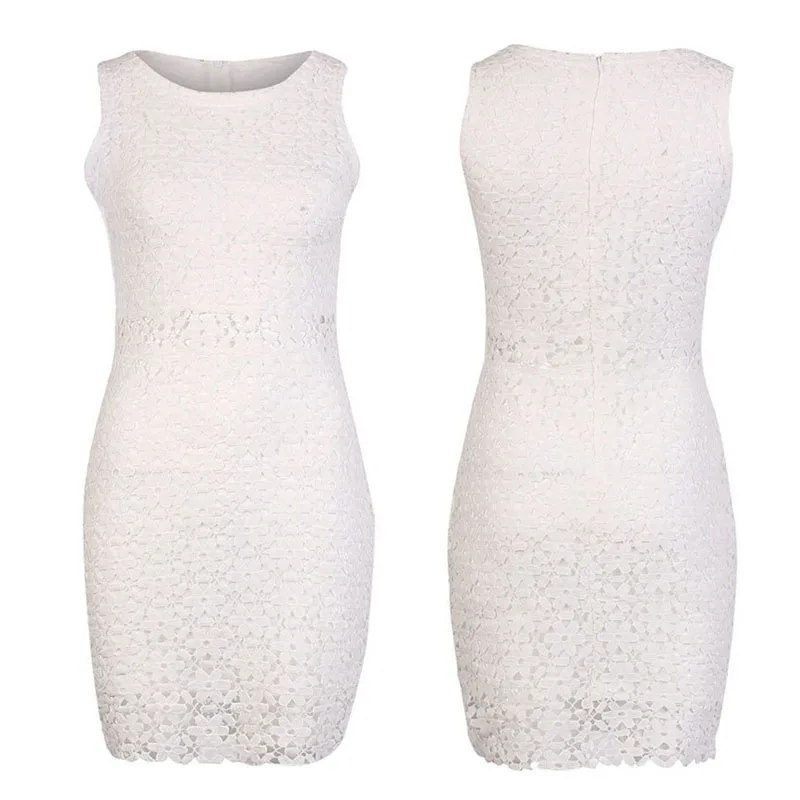 2018 Летний стиль Для женщин Bodycon платья без рукавов тонкие полые клуб кружевном