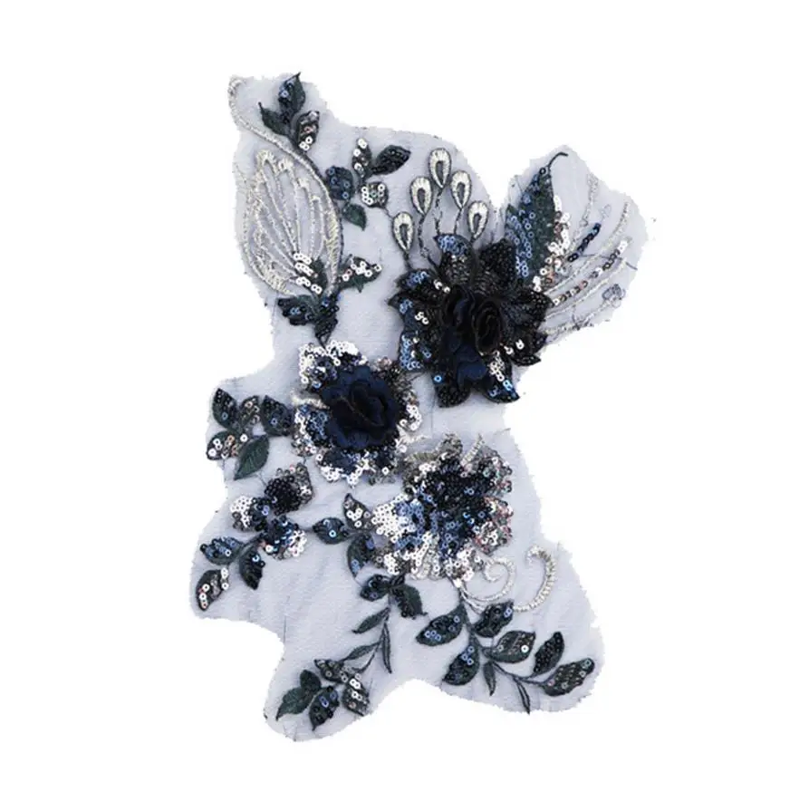 Кружевная аппликация с цветочной вышивкой и блестками для свадебной/вечерней