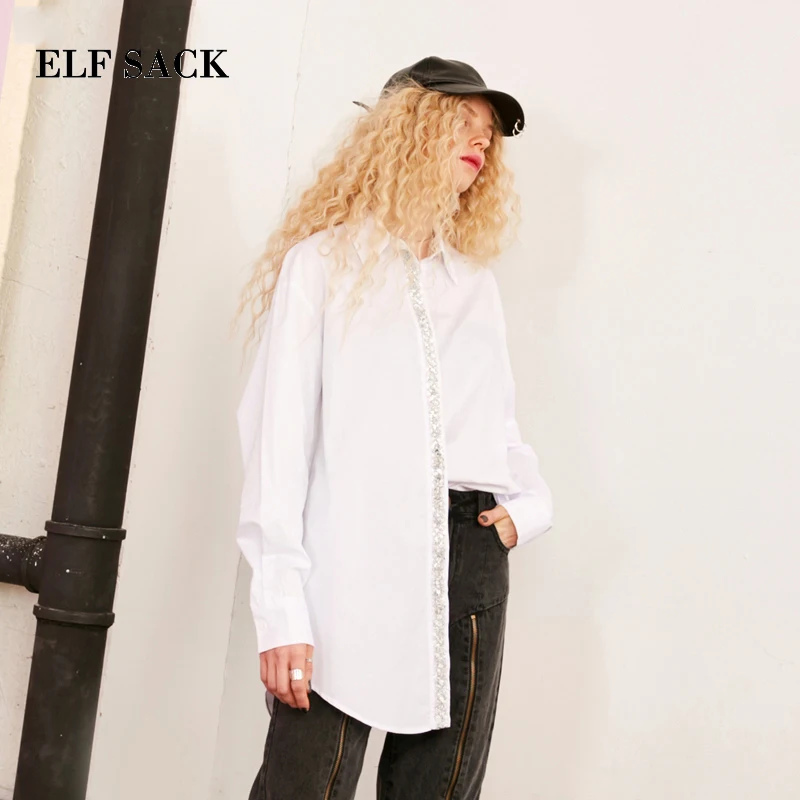 ELFSACK, осенняя Новинка, женская рубашка с отложным воротником, женская блузка, повседневная, с длинным рукавом, Корейская, винтажная, женская блузка, уличная одежда, топы