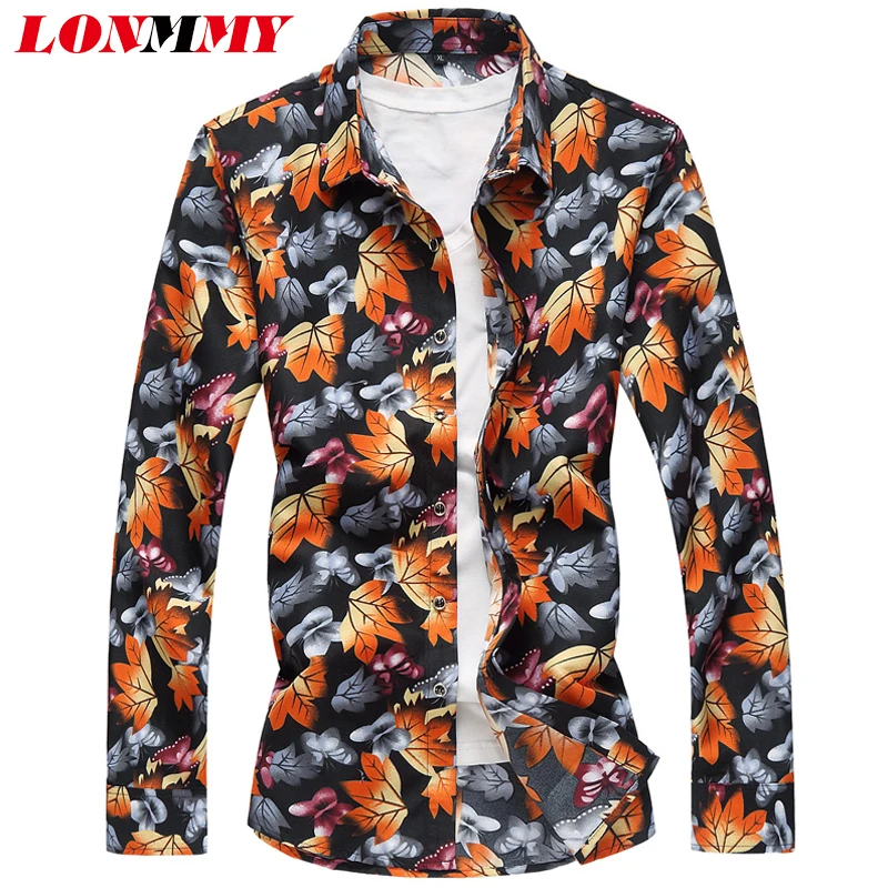Мужская рубашка LONMMY с длинным рукавом и цветочным принтом большие размеры 5XL 6XL 7XL
