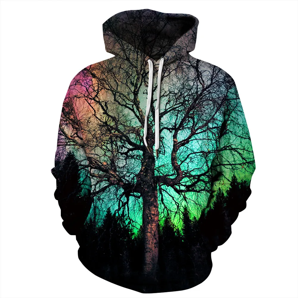 New 3D Hoodies Colorful Sky Life Tree Printed Hoodie Men Women Autumn Winter Pullover Sweatshirt Couples Tops | Женская одежда