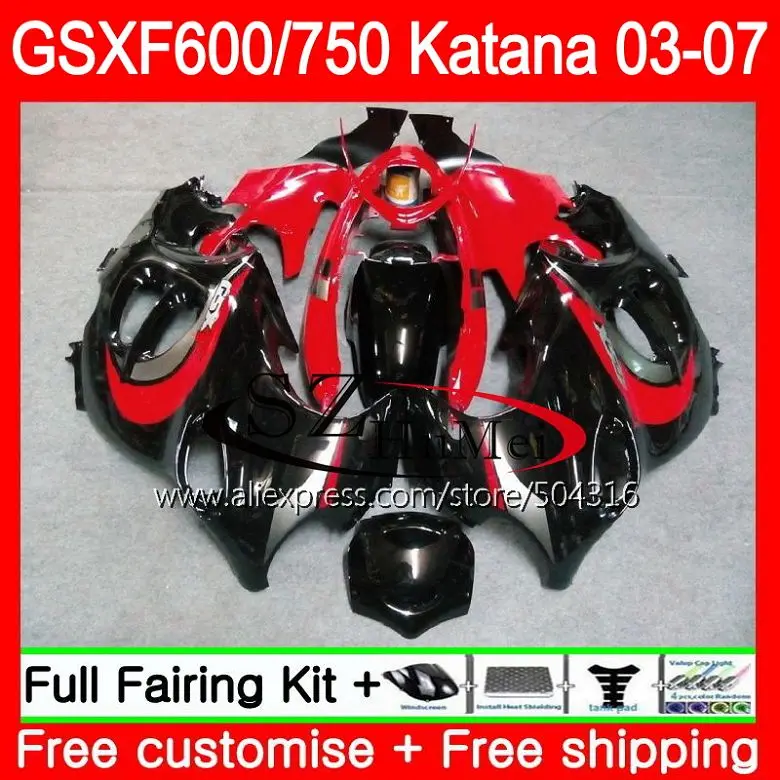 

Корпус для SUZUKI KATANA GSX750F TOP Черный Красный GSXF 750600 34SH10 GSXF600 03 04 05 06 07 GSXF750 2003 2004 2005 2006 2007 обтекатели