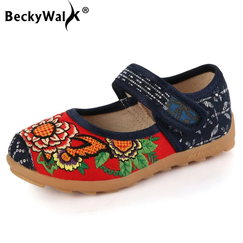 BeckyWalk/детская обувь с вышивкой для девочек сезон весна-лето детская Тканевая