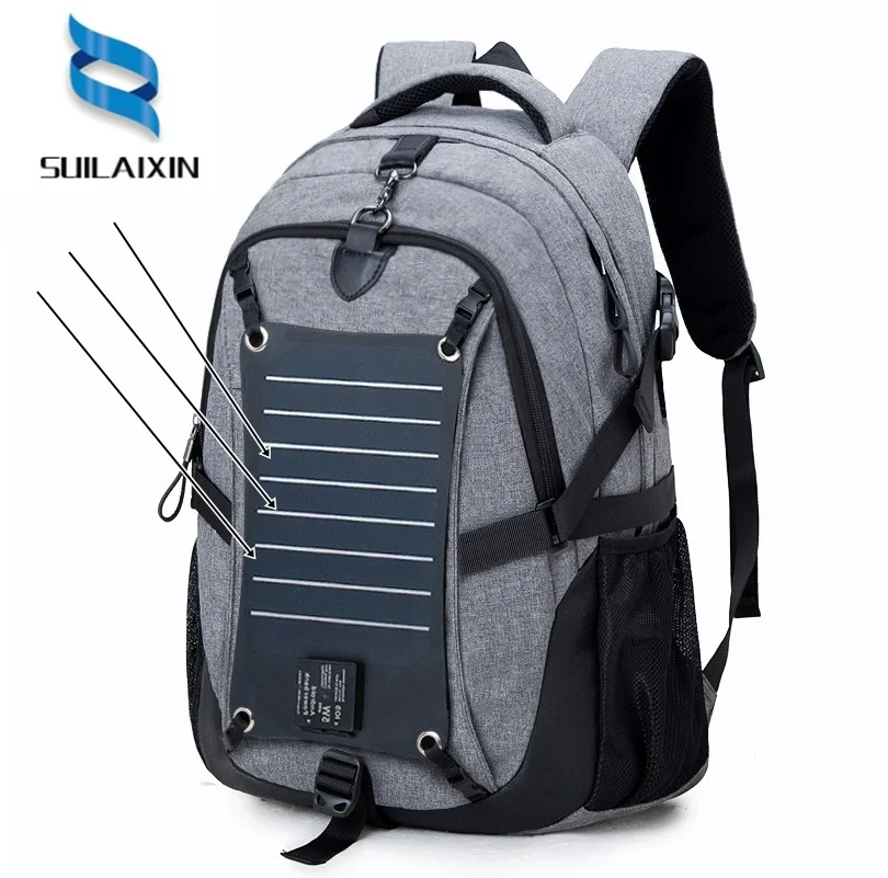 Съемный Солнечный внешний зарядка через USB Для мужчин рюкзак 15 дюймов ноутбука