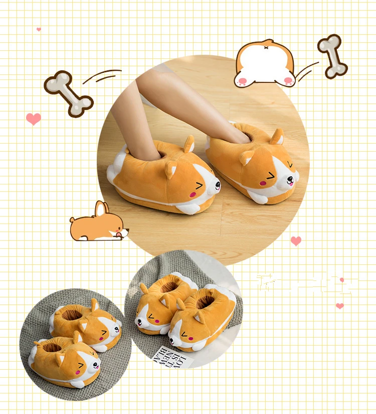 Домашние тапочки; женские зимние плюшевые Тапочки Corgi; теплая женская домашняя обувь; Милые прикольные тапочки для взрослых; женская обувь на плоской подошве; Zapatillas