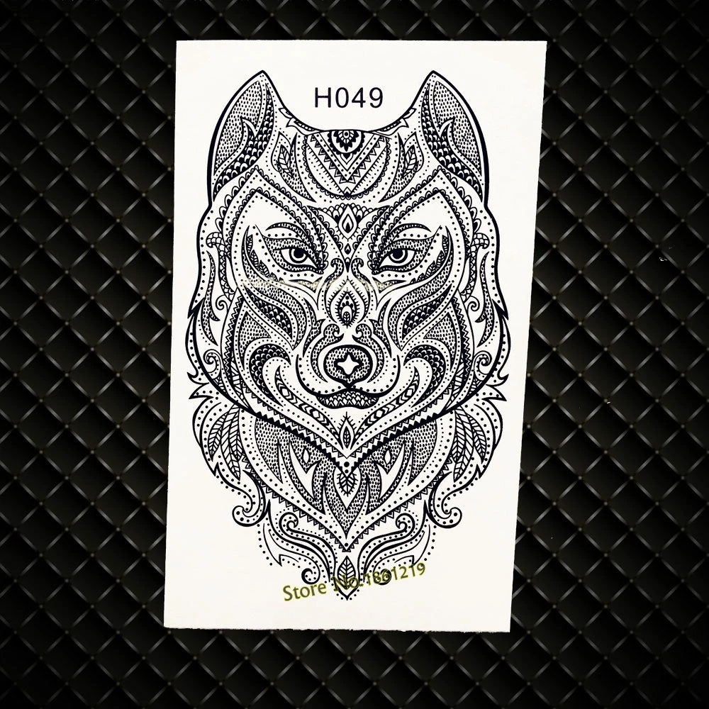 Уникальный Henna волк конструкции поддельные флеш-тату Для мужчин тотем временные