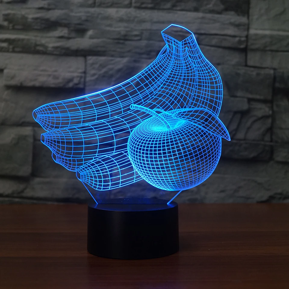7 Цвет Сменные 3D банан Apple моделирование Дистанционное Управление светодиодный