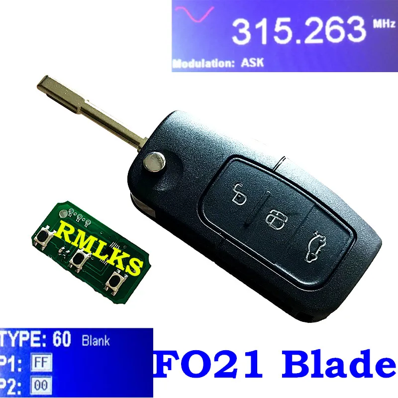 RMLKS дистанционный брелок 3 кнопки 315 МГц 433 МГц 4D63 40bit ID83 4D60 80Bit чип подходит для Ford Focus Fiesta C Max Ka HU101 Blade