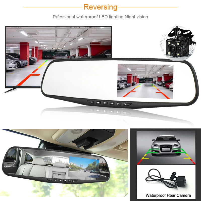 Автомобильный видеорегистратор зеркало заднего вида 4 3 дюйма Full HD