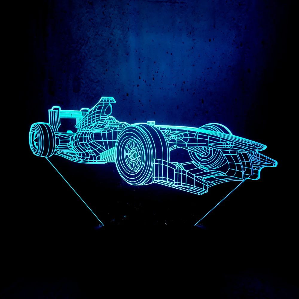 Четырехколесный гоночный автомобиль 3D светодиодный светильник ночник для