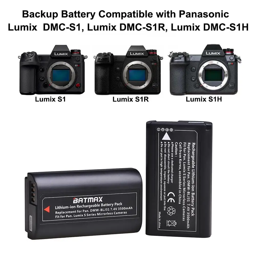 Аккумулятор Batmax для камеры Panasonic LUMIX S1 S1R S1H 2 шт. 3500 мАч литий-ионный аккумулятор BLJ31