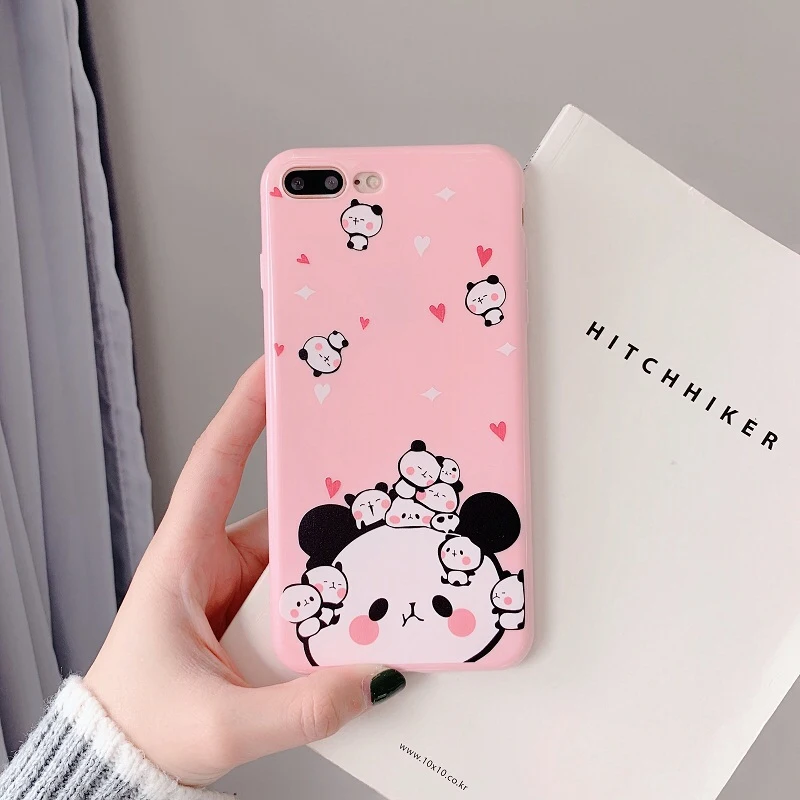 Matte Phone Case For iPhone X XS Max XR 6 6S 7 8 Plus Cute Cartoon Panda Pink Soft Silicon Iphone S Back Cover |