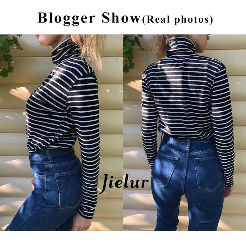 Jielur Ulzzang Harajuku полосатая футболка с длинным рукавом для женщин Высокое качество корейский стиль Базовая футболка осень шик тонкая футболка Femme