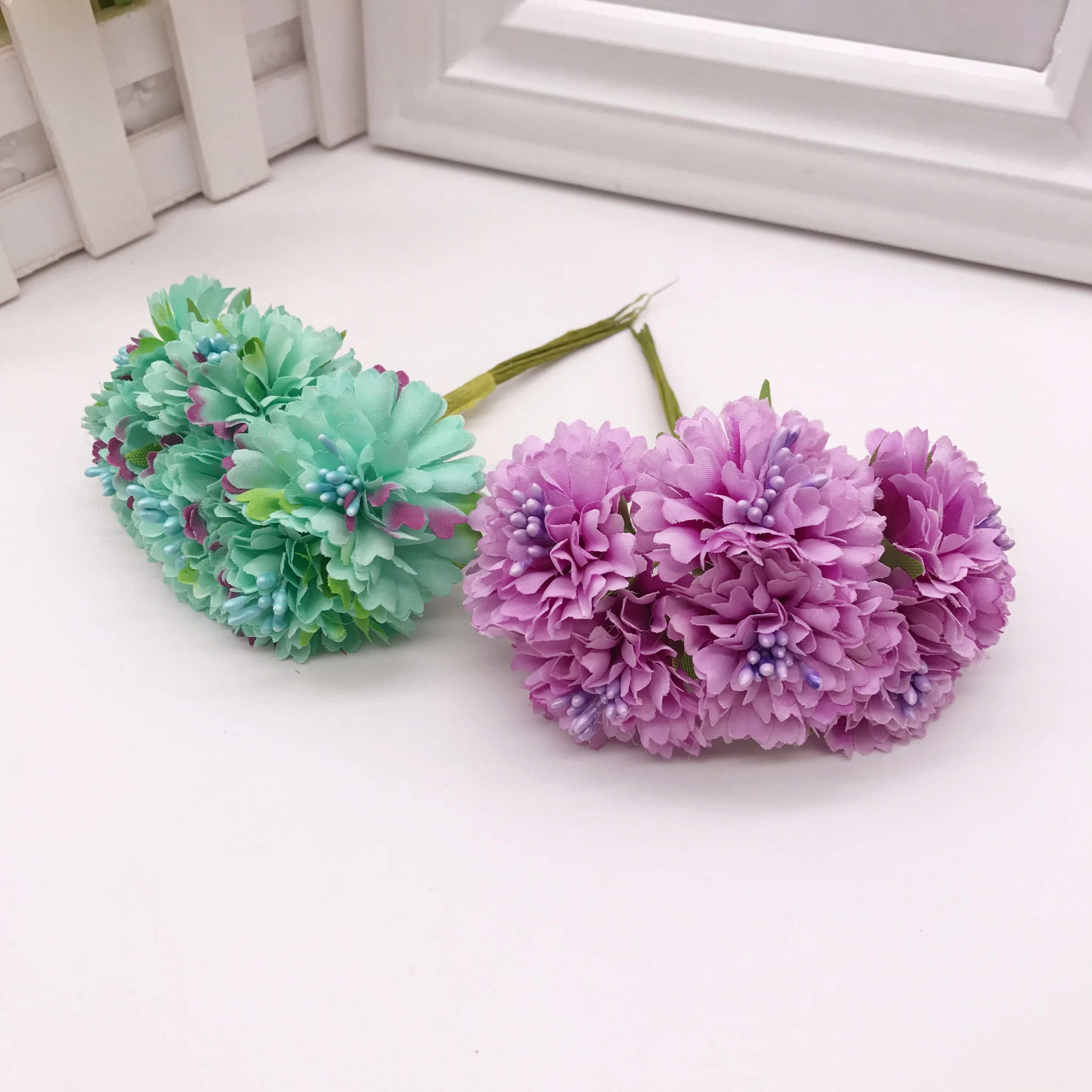 Фото Marigold, 6 шт./букет, 4 см, мини-Маргаритки, букет, искусственный цветок, свадебное украшение, «сделай сам», ремесло, аксессуары для украшения дома №2